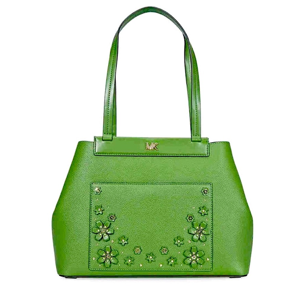 SOLD NWT$338 Authentic MICHAEL KORS Green Floral Handbag Purse Satchel - Picture 14 of 15